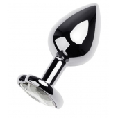 Серебристая анальная пробка с прозрачным кристаллом-сердцем - 8 см. - ToyFa - купить с доставкой в Южно-Сахалинске