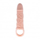 Телесная вибрирующая насадка на пенис с подхватом для мошонки - 17 см. - Baile - в Южно-Сахалинске купить с доставкой