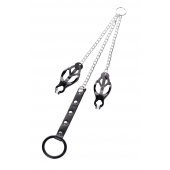 Черно-серебристые зажимы для сосков с кольцом для пениса TOYFA Metal - ToyFa - купить с доставкой в Южно-Сахалинске