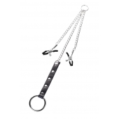 Серебристо-чёрные зажимы для сосков с кольцом для пениса TOYFA Metal - ToyFa - купить с доставкой в Южно-Сахалинске