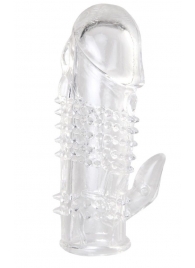 Прозрачная гелевая насадка с шипами и клиторальным отростком - 13 см. - Toyfa Basic - в Южно-Сахалинске купить с доставкой
