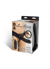 Чёрный полый страпон с вибрацией Unisex Vibrating Hollow Strap-On - 14 см. - Lux Fetish - купить с доставкой в Южно-Сахалинске