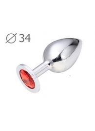 Коническая серебристая анальная втулка с красным кристаллом - 8,2 см. - Anal Jewelry Plug - купить с доставкой в Южно-Сахалинске