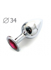 Коническая серебристая анальная втулка с малиновым кристаллом - 8,2 см. - Anal Jewelry Plug - купить с доставкой в Южно-Сахалинске