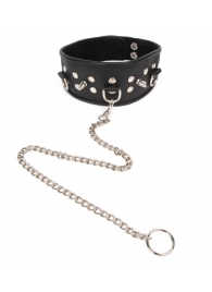 Черный ошейник с шипами и металлическим поводком-цепочкой - Notabu - купить с доставкой в Южно-Сахалинске