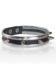 Серебристо-черный узкий ошейник с шипами - Sitabella - купить с доставкой в Южно-Сахалинске