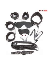 Большой игровой набор БДСМ: наручники, оковы, маска, кляп, плеть, ошейник с поводком, верёвка, зажимы для сосков - Notabu - купить с доставкой в Южно-Сахалинске