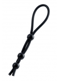 Черное лассо на пенис с тремя бусинами - A-toys - в Южно-Сахалинске купить с доставкой