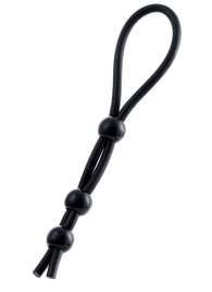 Черное лассо на пенис с тремя бусинами - A-toys - в Южно-Сахалинске купить с доставкой