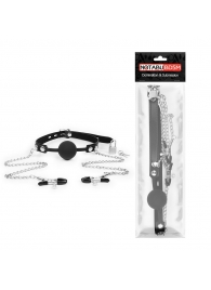 Черный кляп-шарик с зажимами на соски на металлической цепочке - Notabu - купить с доставкой в Южно-Сахалинске