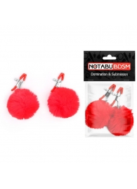 Зажимы для сосков с красным пушком - Notabu - купить с доставкой в Южно-Сахалинске