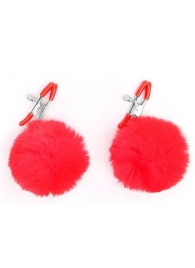 Зажимы для сосков с красным пушком - Notabu - купить с доставкой в Южно-Сахалинске