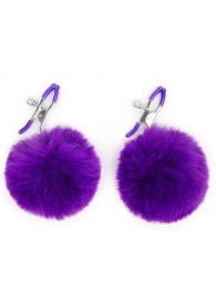 Зажимы для сосков с фиолетовым пушком - Notabu - купить с доставкой в Южно-Сахалинске