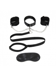 Чёрный ошейник с наручниками и поводком Collar Cuffs   Leash Set - Lux Fetish - купить с доставкой в Южно-Сахалинске