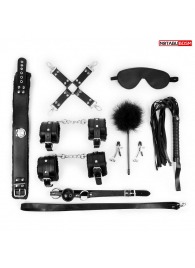 Большой набор БДСМ в черном цвете: маска, кляп, зажимы, плётка, ошейник, наручники, оковы, щекоталка, фиксатор - Notabu - купить с доставкой в Южно-Сахалинске