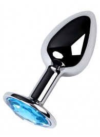 Серебристая конусовидная анальная пробка с голубым кристаллом - 7 см. - ToyFa - купить с доставкой в Южно-Сахалинске