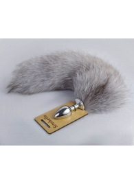 Серебристая анальная пробка с натуральным хвостиком - Sitabella - купить с доставкой в Южно-Сахалинске