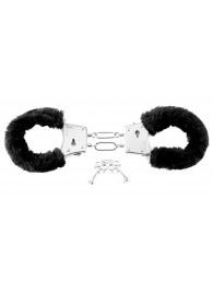 Меховые чёрные наручники Beginner s Furry Cuffs - Pipedream - купить с доставкой в Южно-Сахалинске