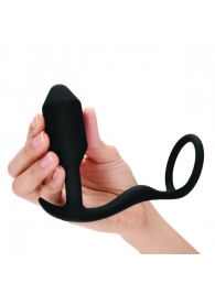 Черное эрекционное кольцо с анальным плагом Snug   Tug - b-Vibe - в Южно-Сахалинске купить с доставкой