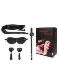 Эротический набор в черном цвете: маска, кляп, пэстисы, плётка - Notabu - купить с доставкой в Южно-Сахалинске