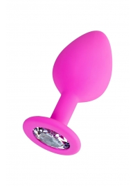 Розовая анальная втулка Brilliant с прозрачным кристаллом - 8 см. - ToyFa - купить с доставкой в Южно-Сахалинске