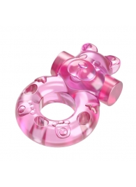 Розовое эрекционное виброкольцо на пенис Pink Bear - Baile - в Южно-Сахалинске купить с доставкой