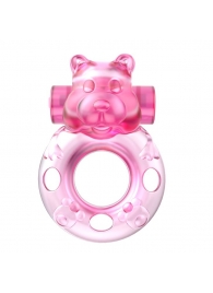 Розовое эрекционное виброкольцо на пенис Pink Bear - Baile - в Южно-Сахалинске купить с доставкой