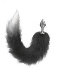 Серебристая анальная пробка с черным хвостом Galaxy - Lola Games - купить с доставкой в Южно-Сахалинске