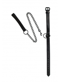 Черный ошейник Sin с поводком - Lola Games - купить с доставкой в Южно-Сахалинске