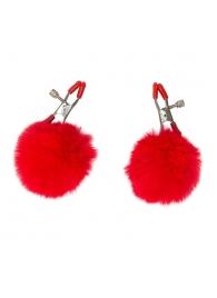 Зажимы на соски Angelic с красными меховыми шариками - Lola Games - купить с доставкой в Южно-Сахалинске