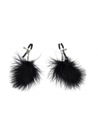 Зажимы на соски с черным пухом Euphoric - Lola Games - купить с доставкой в Южно-Сахалинске