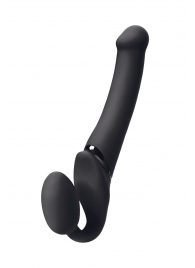 Черный безремневой вибрострапон Silicone Bendable Strap-On M - Strap-on-me - купить с доставкой в Южно-Сахалинске