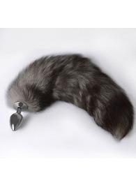 Серебристая коническая анальная пробка с пушистым хвостиком - Sitabella - купить с доставкой в Южно-Сахалинске