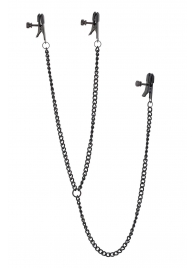 Черные зажимы на соски и клитор на цепочке DELUXE NIPPLE   CLIT CLAMPS - Dream Toys - купить с доставкой в Южно-Сахалинске