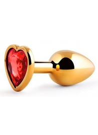 Золотистая анальная пробка с красным стразом-сердечком - 7 см. - Anal Jewelry Plug - купить с доставкой в Южно-Сахалинске