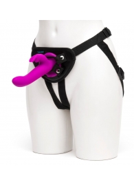 Лиловый страпон Rechargeable Vibrating Strap-On Harness Set - 17,6 см. - Happy Rabbit - купить с доставкой в Южно-Сахалинске