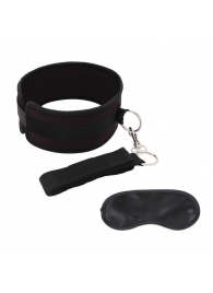 Черный ошейник с длинным поводком Collar and Leash Set - Lux Fetish - купить с доставкой в Южно-Сахалинске