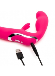 Ярко-розовый безремневой страпон Rechargeable Vibrating Strapless Strap-On - Happy Rabbit - купить с доставкой в Южно-Сахалинске