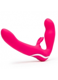 Ярко-розовый безремневой страпон Rechargeable Vibrating Strapless Strap-On - Happy Rabbit - купить с доставкой в Южно-Сахалинске