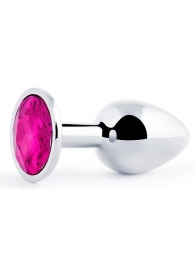Серебристая анальная пробка с малиновым кристаллом - 7,2 см. - Anal Jewelry Plug - купить с доставкой в Южно-Сахалинске