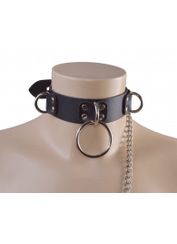 Черный кожаный ошейник Big Ring - Sitabella - купить с доставкой в Южно-Сахалинске
