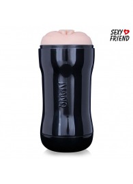 Телесный мастурбатор-вагина в черной колбе - 1137 - в Южно-Сахалинске купить с доставкой