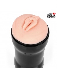 Телесный мастурбатор-вагина в черной колбе - 1137 - в Южно-Сахалинске купить с доставкой