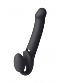Черный безремневой вибрострапон Vibrating Bendable Strap-On L - Strap-on-me - купить с доставкой в Южно-Сахалинске