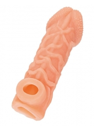 Телесная закрытая насадка с венками Cock Sleeve Size S - 13,8 см. - KOKOS - в Южно-Сахалинске купить с доставкой