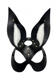 Черная маска зайки с белым мехом на ушках Miss Bunny - БДСМ Арсенал - купить с доставкой в Южно-Сахалинске