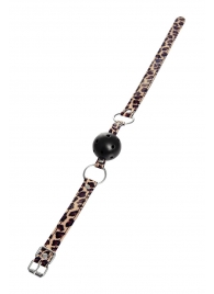 Черный кляп-шар на леопардовых ремешках Anonymo - ToyFa - купить с доставкой в Южно-Сахалинске