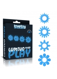 Набор из 4 голубых, светящихся в темноте эрекционных колец Lumino Play - Lovetoy - в Южно-Сахалинске купить с доставкой