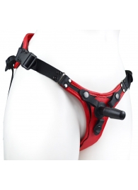 Красно-черный женский пояс с 2 способами крепления насадок и вагинальной пробкой - LOVETOY (А-Полимер) - купить с доставкой в Южно-Сахалинске