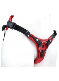 Красно-черный женский пояс с 2 способами крепления насадок и вагинальной пробкой - LOVETOY (А-Полимер) - купить с доставкой в Южно-Сахалинске